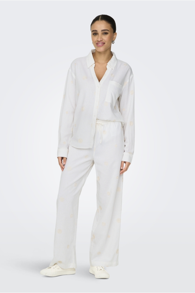 ONLCARO L/S LINEN BL EMB SHIRT CC P 15338802 BRIGHT WHITE/PUMICE STO